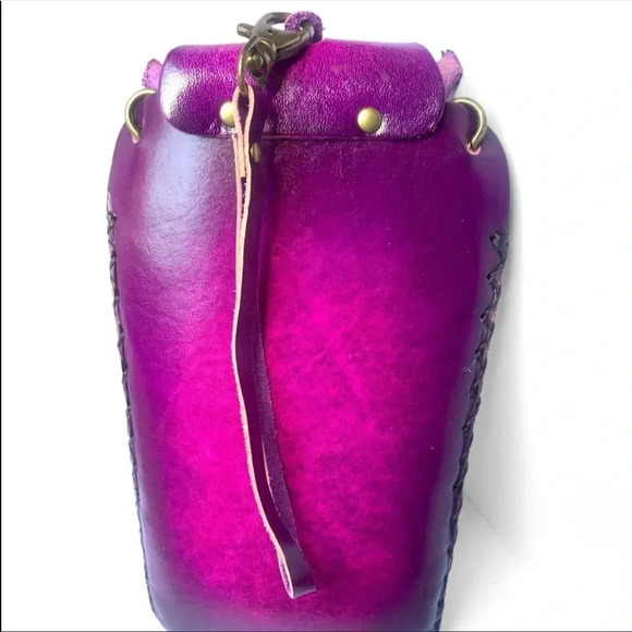 Handmade Genuine Leather Fox Crossbody Phone Bag | Purple Wristlet - Picture 7 of 7